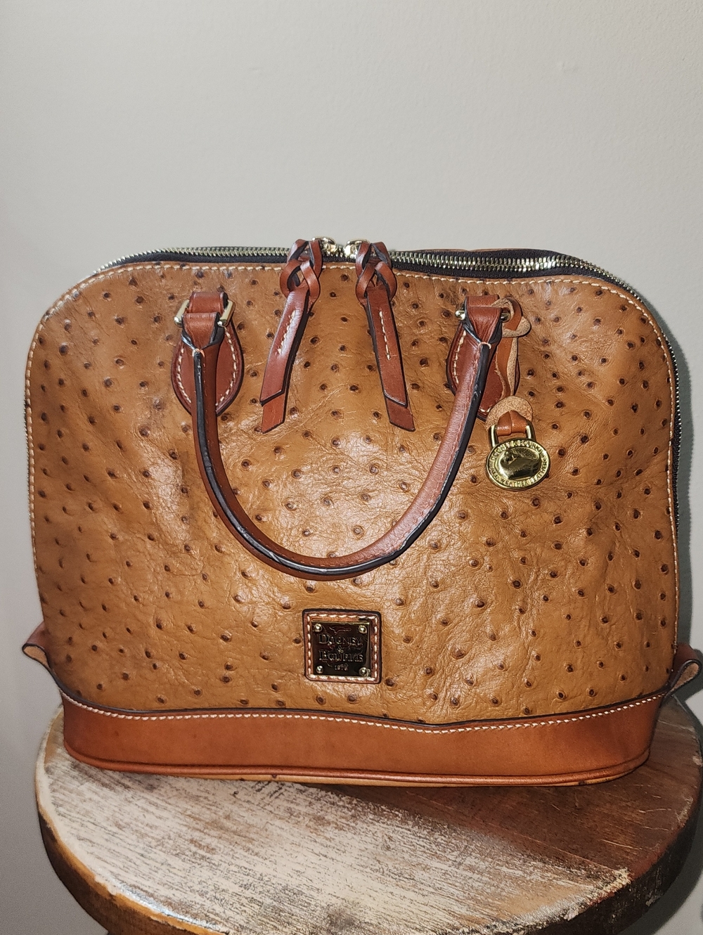 Dooney & Bourke Tan Brown Ostrich Embossed Satchel Purse Project - Picture 1 of 13